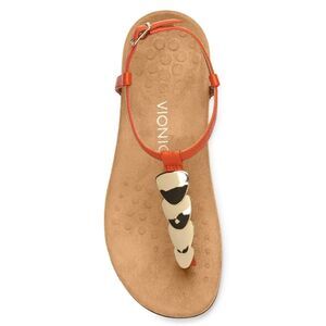 Vionic Miami Thong Sandal Orange Gold Rest Slingback Leather Sz 7